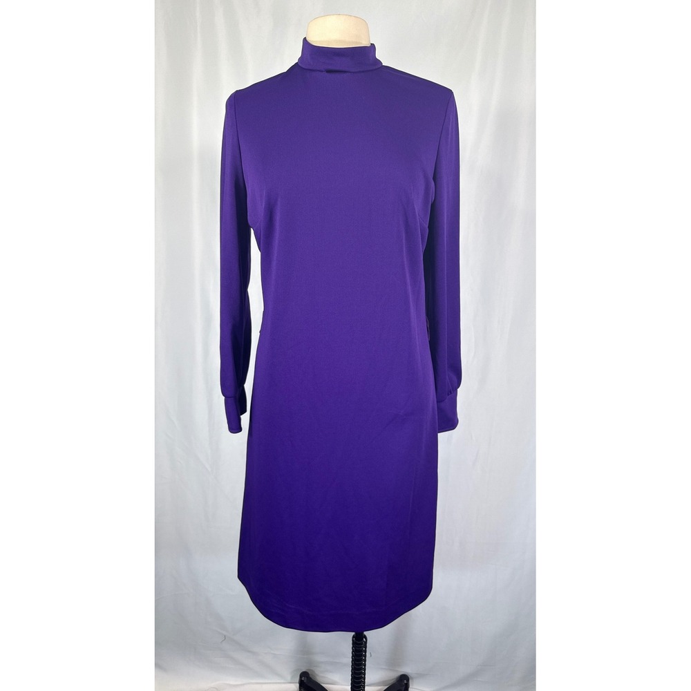 VTG Trends by Jerrie Lurie Purple Mock Neck Midi Dress Long Sleeve Mod 60s 70s
